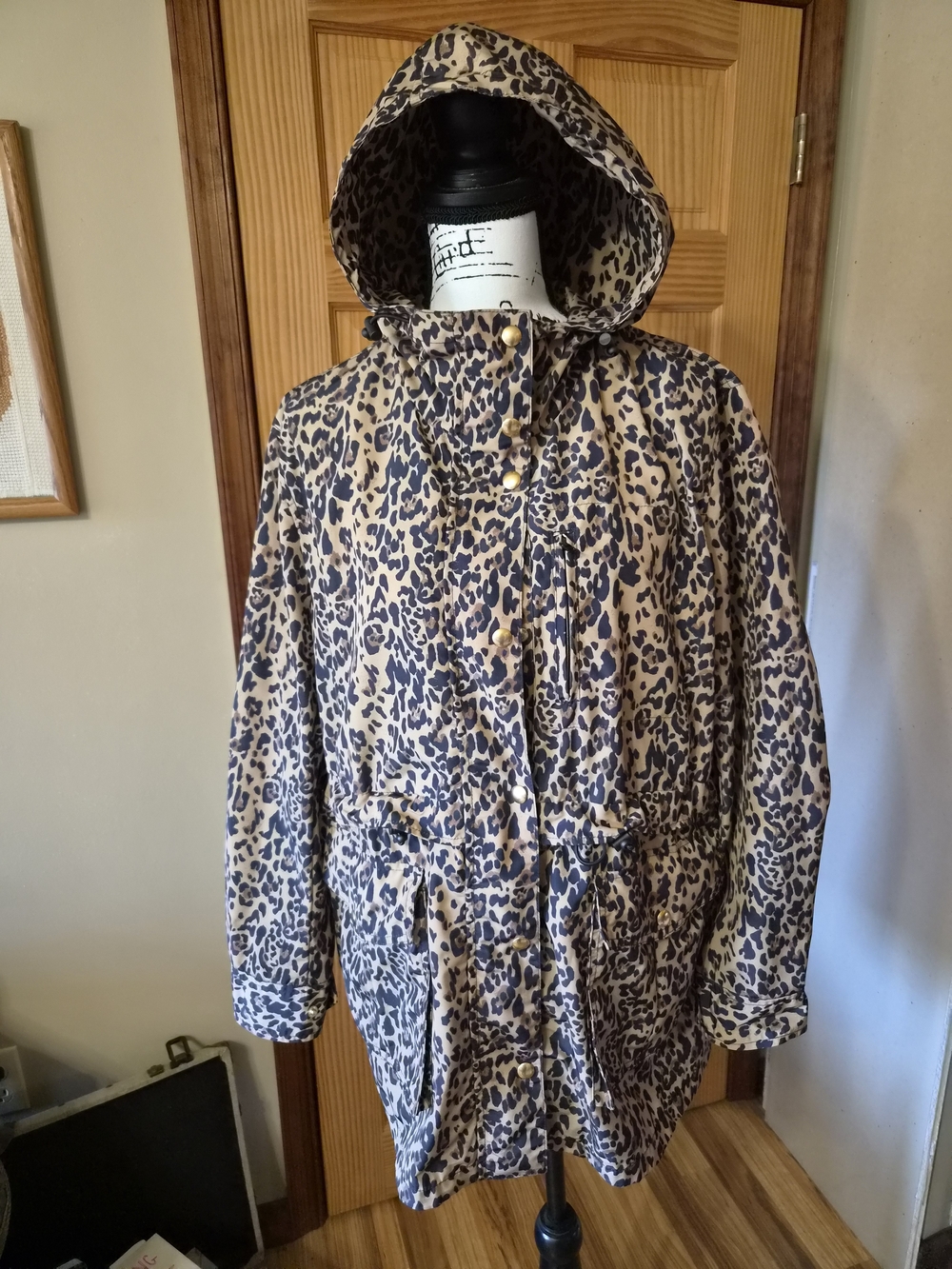 J. Crew Leopard Print Hooded Parka - Beige and Black